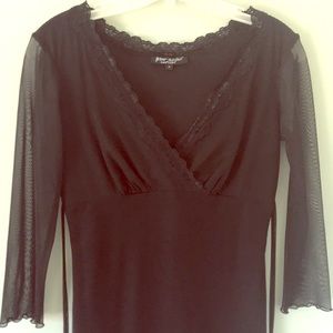 Betsey Johnson sleeved little black dress w/lace